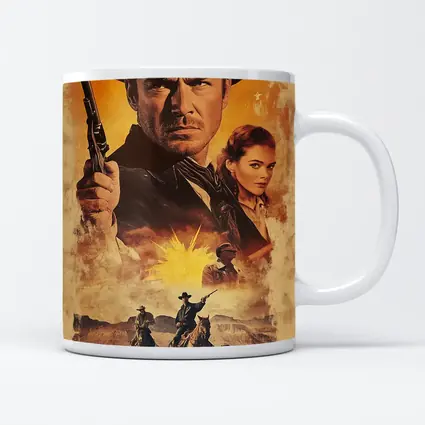 Western Cowboy Gunslinger Desert Sunset Scene