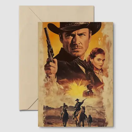Western Cowboy Gunslinger Desert Sunset Scene