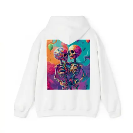 Colorful Skeletons Embracing Balloon Party Background
