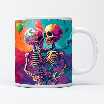 Colorful Skeletons Embracing Balloon Party Background