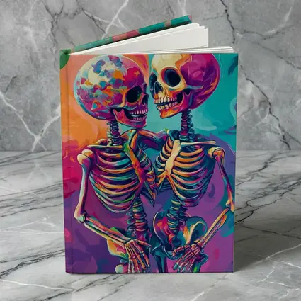 Colorful Skeletons Embracing Balloon Party Background
