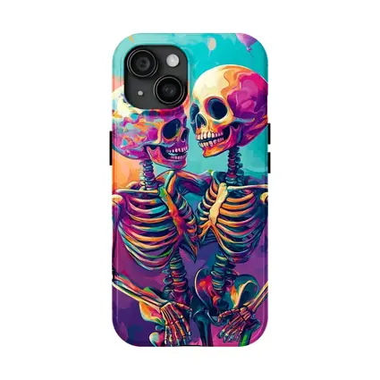 Colorful Skeletons Embracing Balloon Party Background