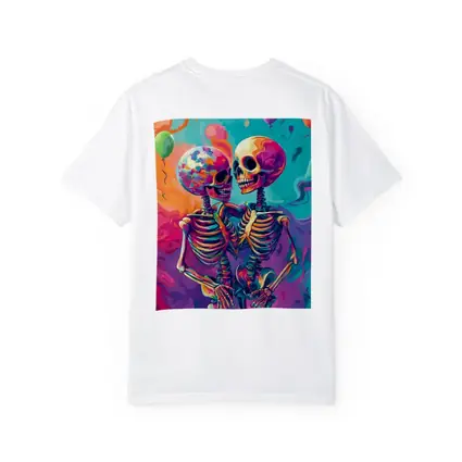 Colorful Skeletons Embracing Balloon Party Background