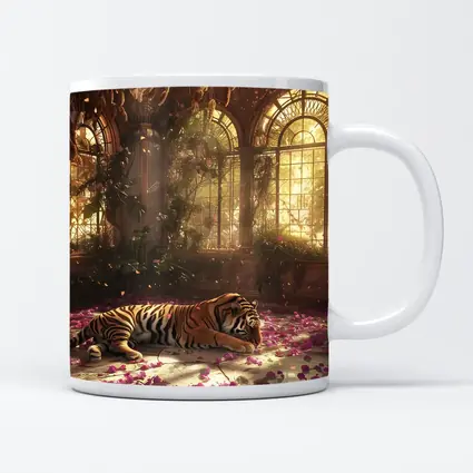 Tiger Resting in Overgrown Sunlit Greenhouse