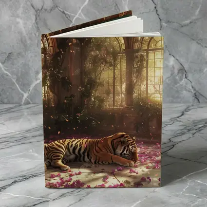 Tiger Resting in Overgrown Sunlit Greenhouse
