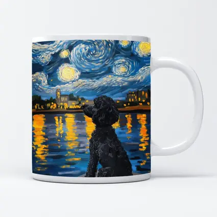 Black Poodle Starry Night Van Gogh Style