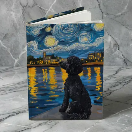 Black Poodle Starry Night Van Gogh Style