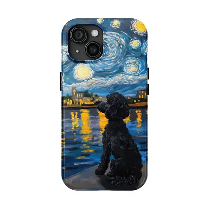 Black Poodle Starry Night Van Gogh Style