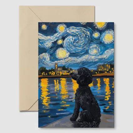 Black Poodle Starry Night Van Gogh Style