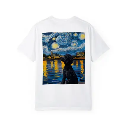 Black Poodle Starry Night Van Gogh Style