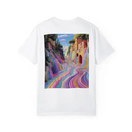 Surreal Colorful River Flowing Through Village