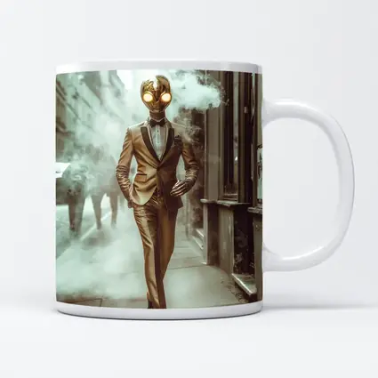 Gold Masked Figure Walking City Street