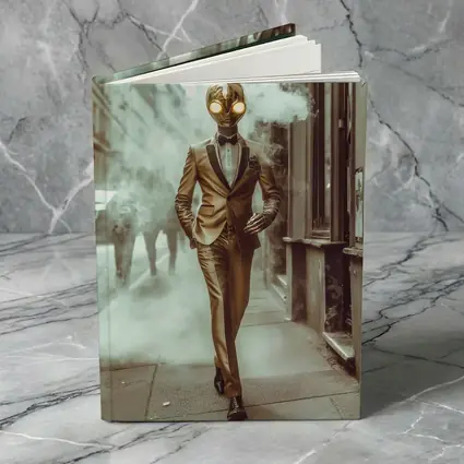 Gold Masked Figure Walking City Street