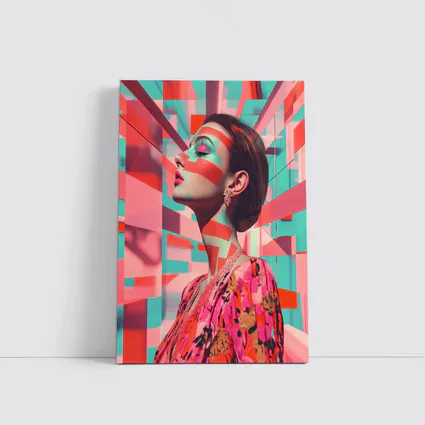 Pop Art Woman Geometric Coral Teal Background