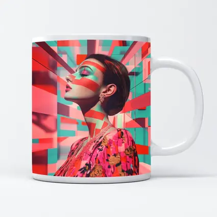 Pop Art Woman Geometric Coral Teal Background