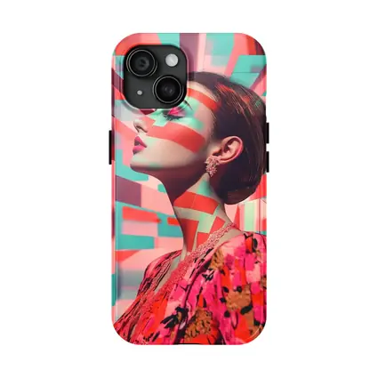 Pop Art Woman Geometric Coral Teal Background