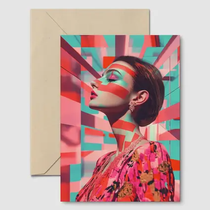 Pop Art Woman Geometric Coral Teal Background