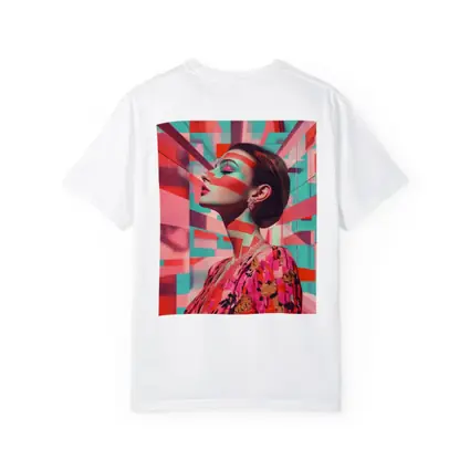Pop Art Woman Geometric Coral Teal Background