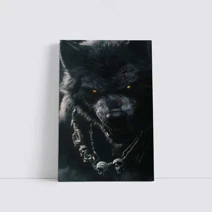 Dark Wolf Glowing Eyes Skull Necklace