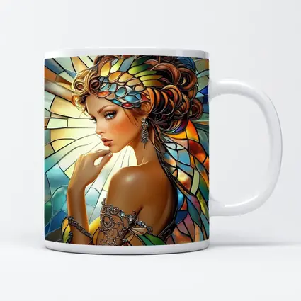 Stained Glass Woman Portrait Art Nouveau Style