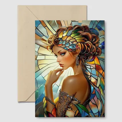 Stained Glass Woman Portrait Art Nouveau Style