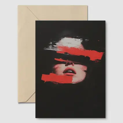 Woman Face Red Brushstrokes Dark Abstract Art
