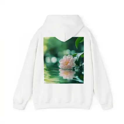 Pink Camellia Floating on Green Water