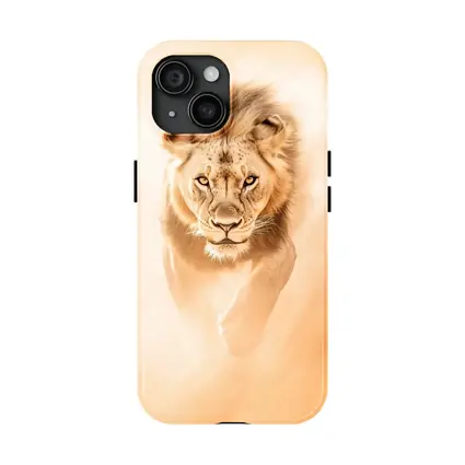 Lion Walking Forward Warm Sandy Background