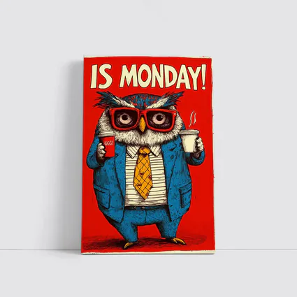 Grumpy Owl Monday Coffee Red Background