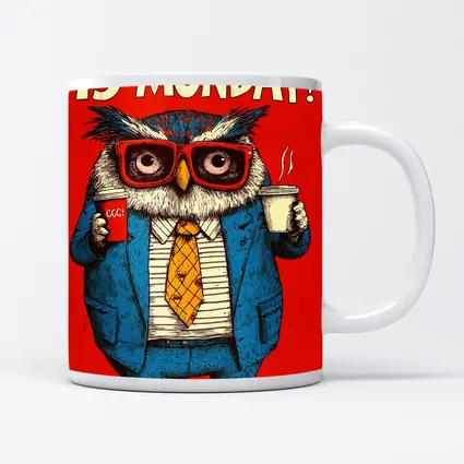 Grumpy Owl Monday Coffee Red Background