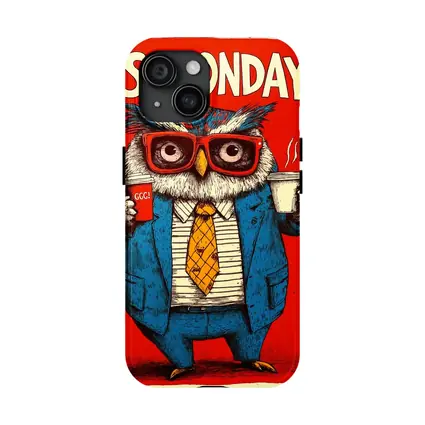 Grumpy Owl Monday Coffee Red Background