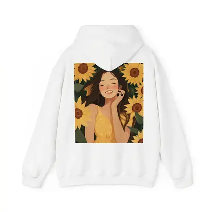 Smiling Girl Among Yellow Sunflowers Illustration