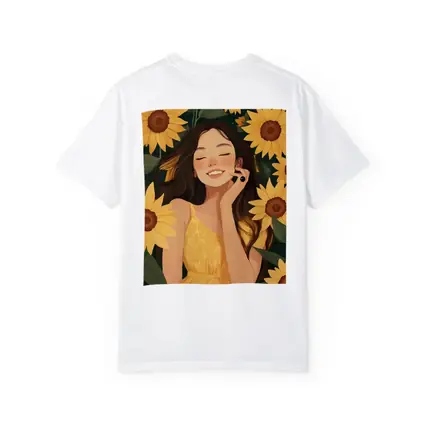Smiling Girl Among Yellow Sunflowers Illustration