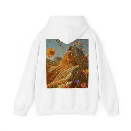 Golden Glitter Woman Surrounded By Flowers