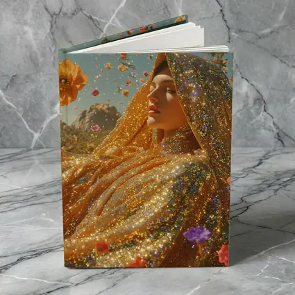 Golden Glitter Woman Surrounded By Flowers