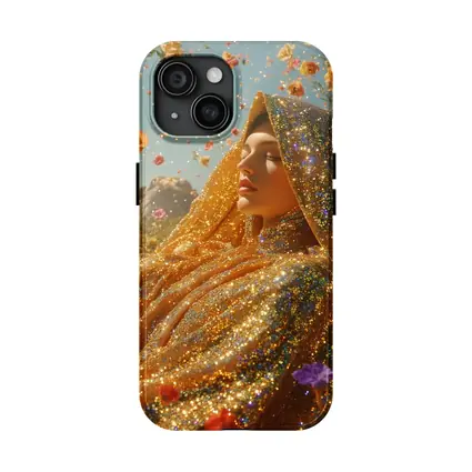 Golden Glitter Woman Surrounded By Flowers