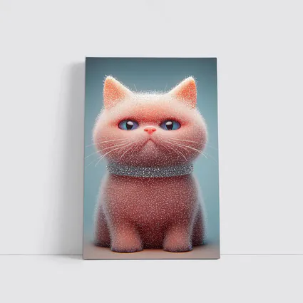 Fluffy Pink Kitten Sparkling Glitter Blue Background