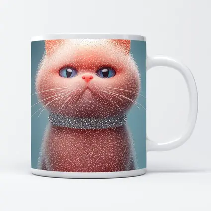 Fluffy Pink Kitten Sparkling Glitter Blue Background