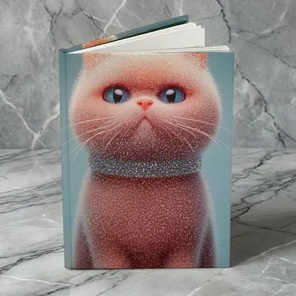 Fluffy Pink Kitten Sparkling Glitter Blue Background