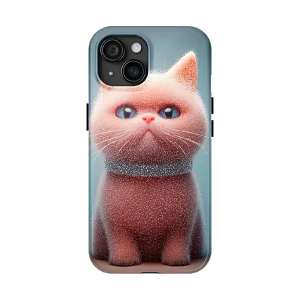Fluffy Pink Kitten Sparkling Glitter Blue Background