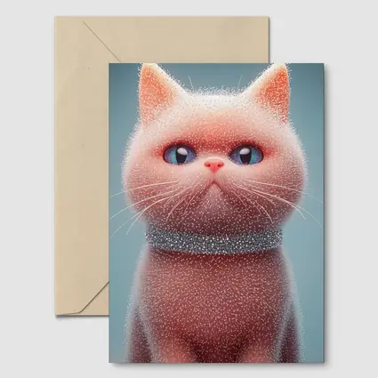Fluffy Pink Kitten Sparkling Glitter Blue Background