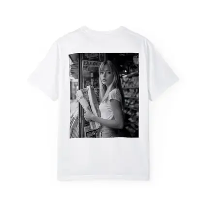 Young Woman Newspaper Stand Black White Street