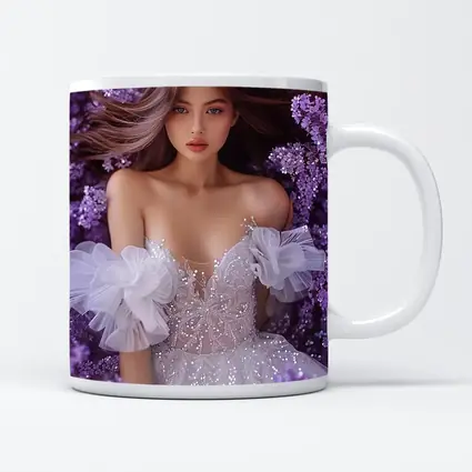 Woman White Gown Surrounded By Purple Flowers
