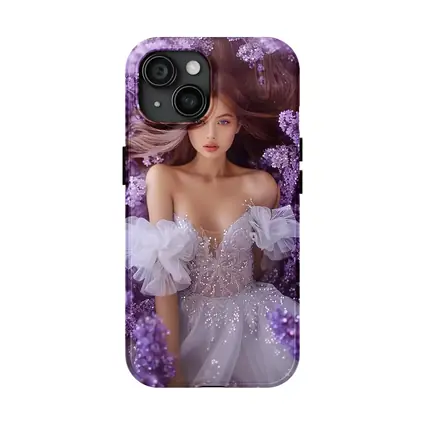 Woman White Gown Surrounded By Purple Flowers