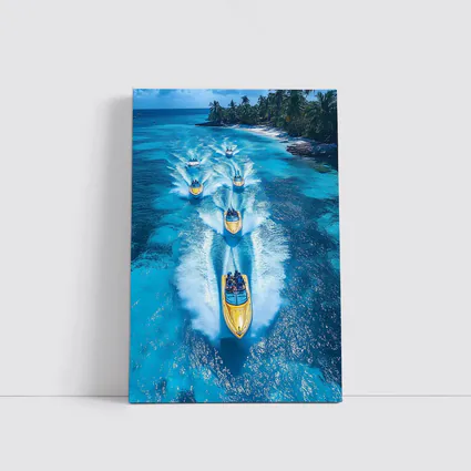 Speed Boats Racing Tropical Blue Ocean Waters