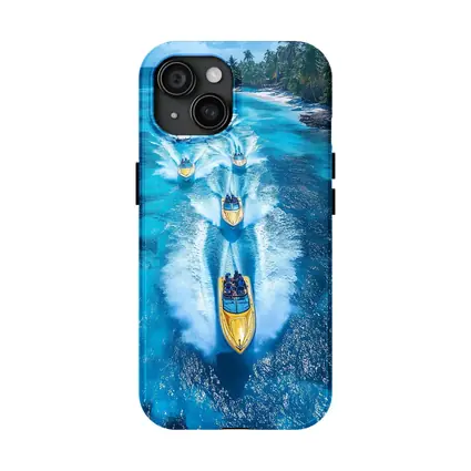 Speed Boats Racing Tropical Blue Ocean Waters