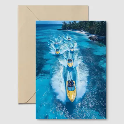 Speed Boats Racing Tropical Blue Ocean Waters