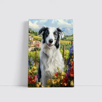 Border Collie Dog Tuscany Vineyard Flowers