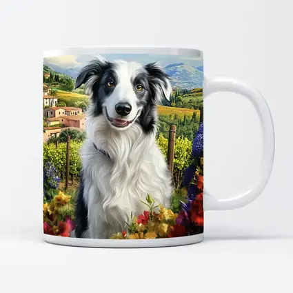 Border Collie Dog Tuscany Vineyard Flowers