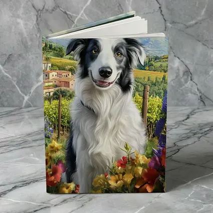 Border Collie Dog Tuscany Vineyard Flowers